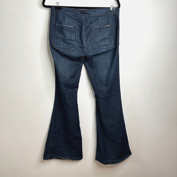 Vintage Z Cavaricci Dark Wash Low Rise Flare Front Tie Waist Jean Patch Pocket 7 - Picture 2 of 13